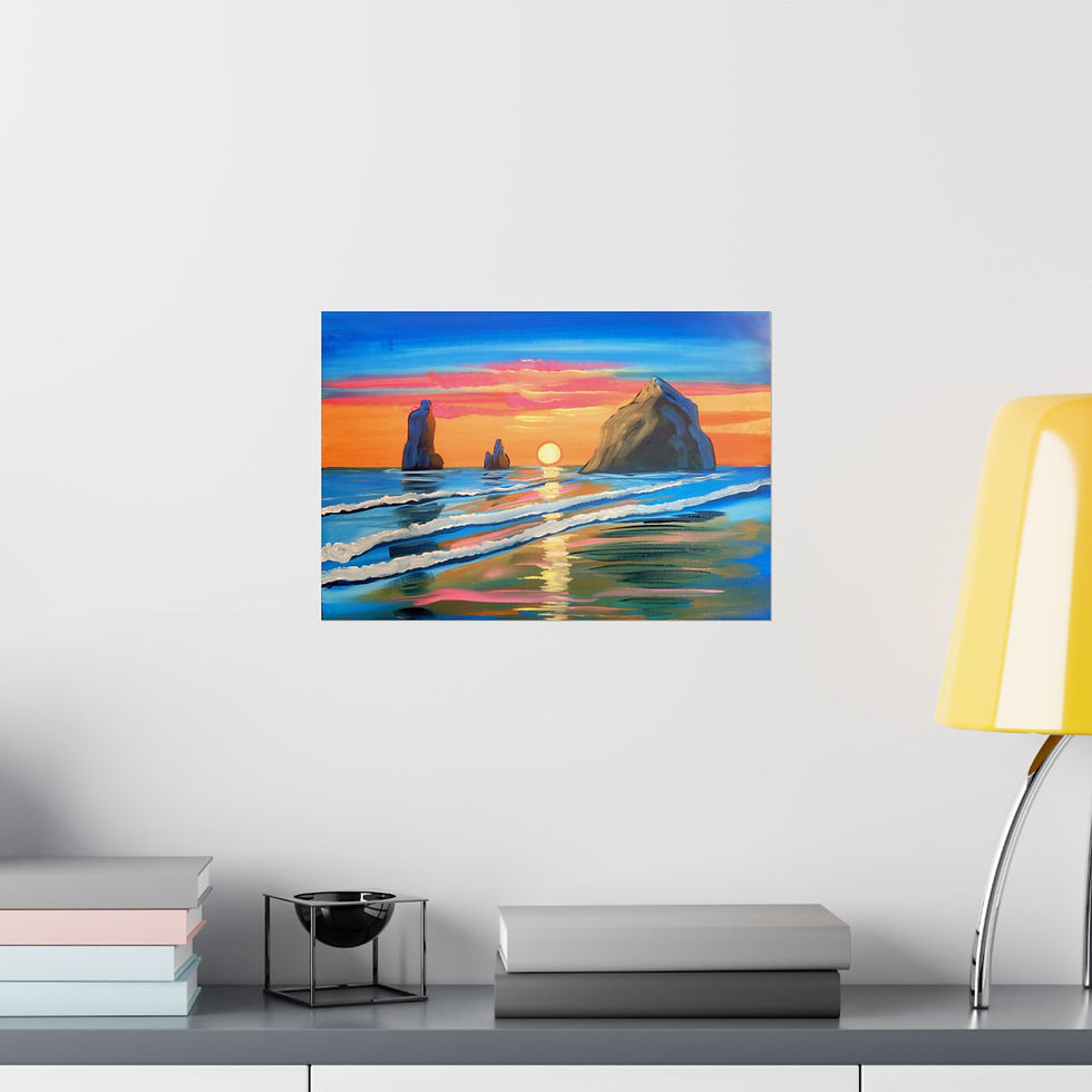 Thumbnail: Sunset Seascape Fine Art Poster, Colorful Cannon Beach, Coastal Print