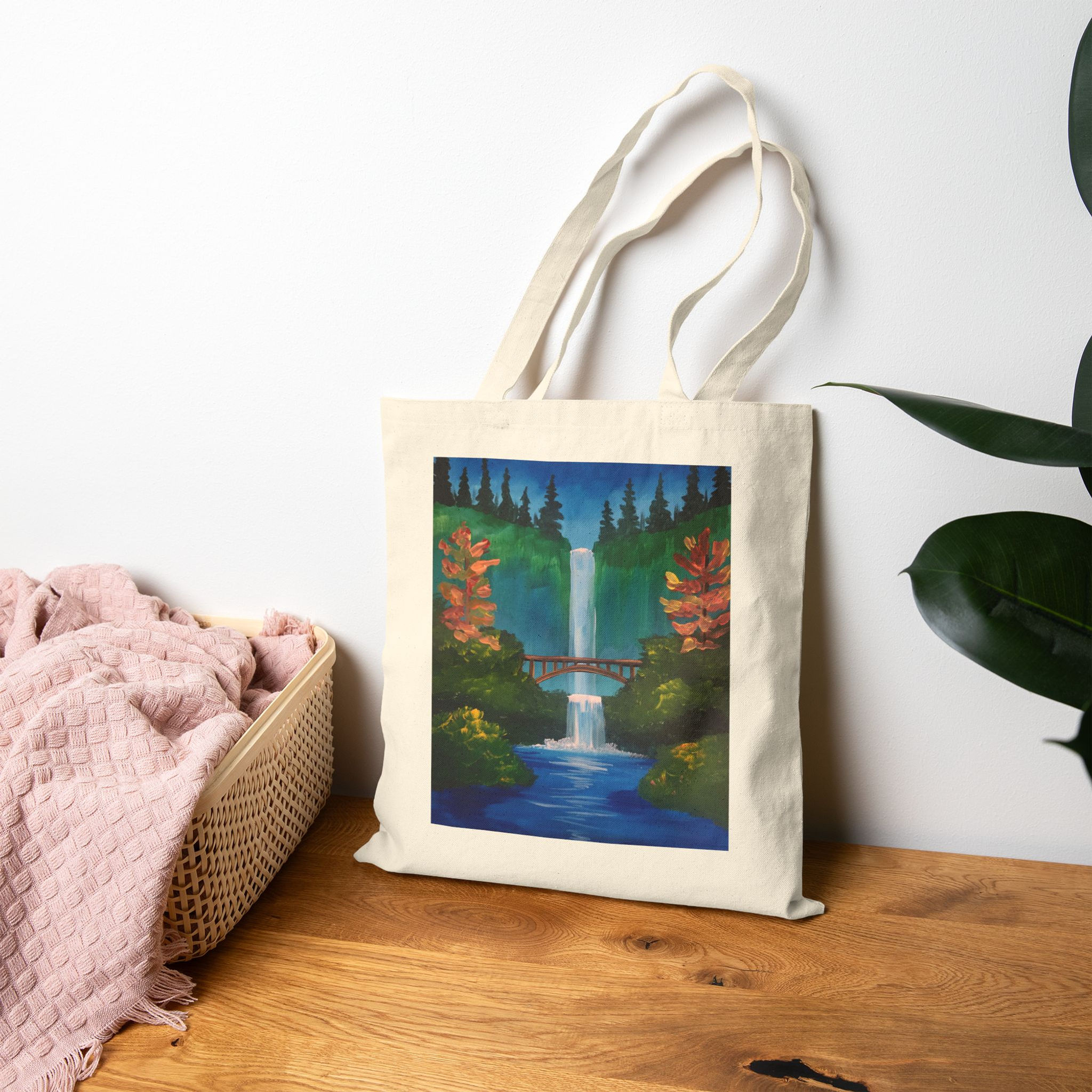 Multnomah Falls Cotton Canvas Tote Bag, Oregon Waterfall, PNW Nature Gift