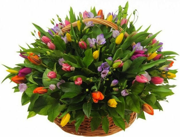 canasta con tulipanes