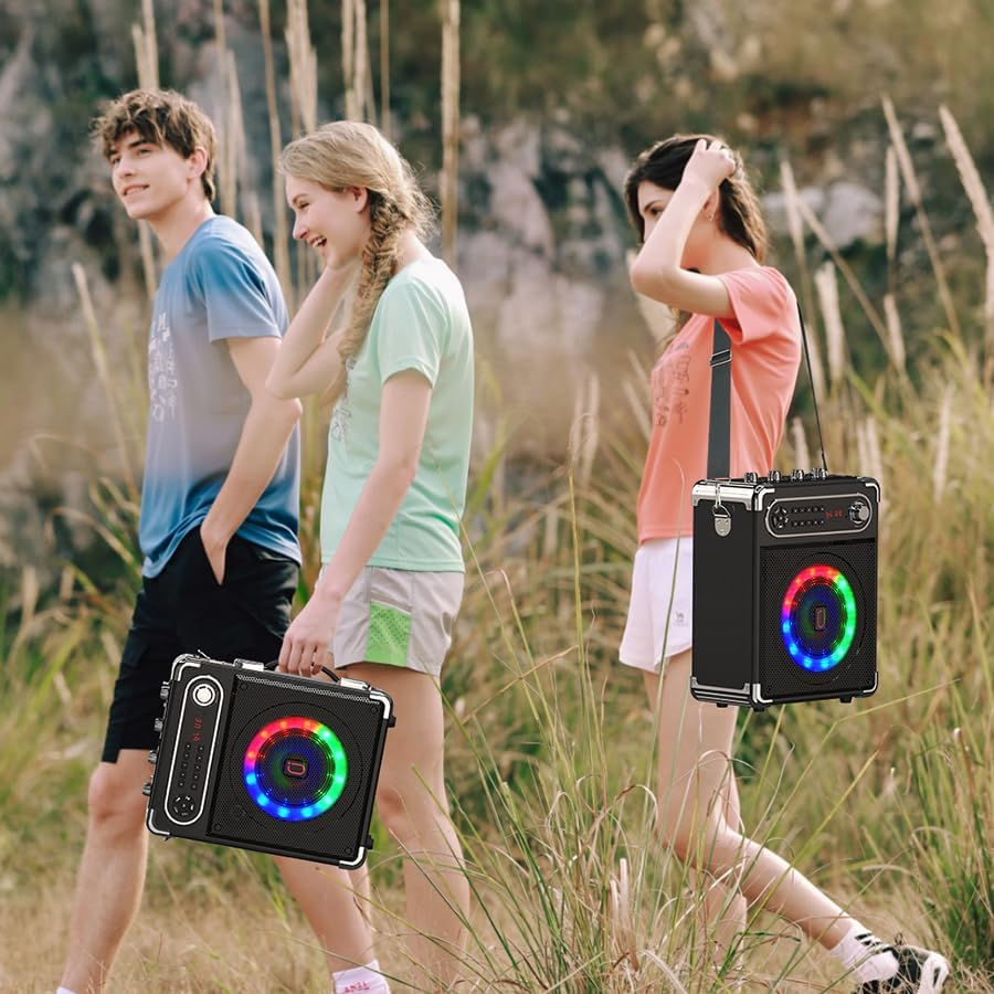 JYX Karaoke Machine with Two Wireless Microphones, Portable Bluetooth Speaker w