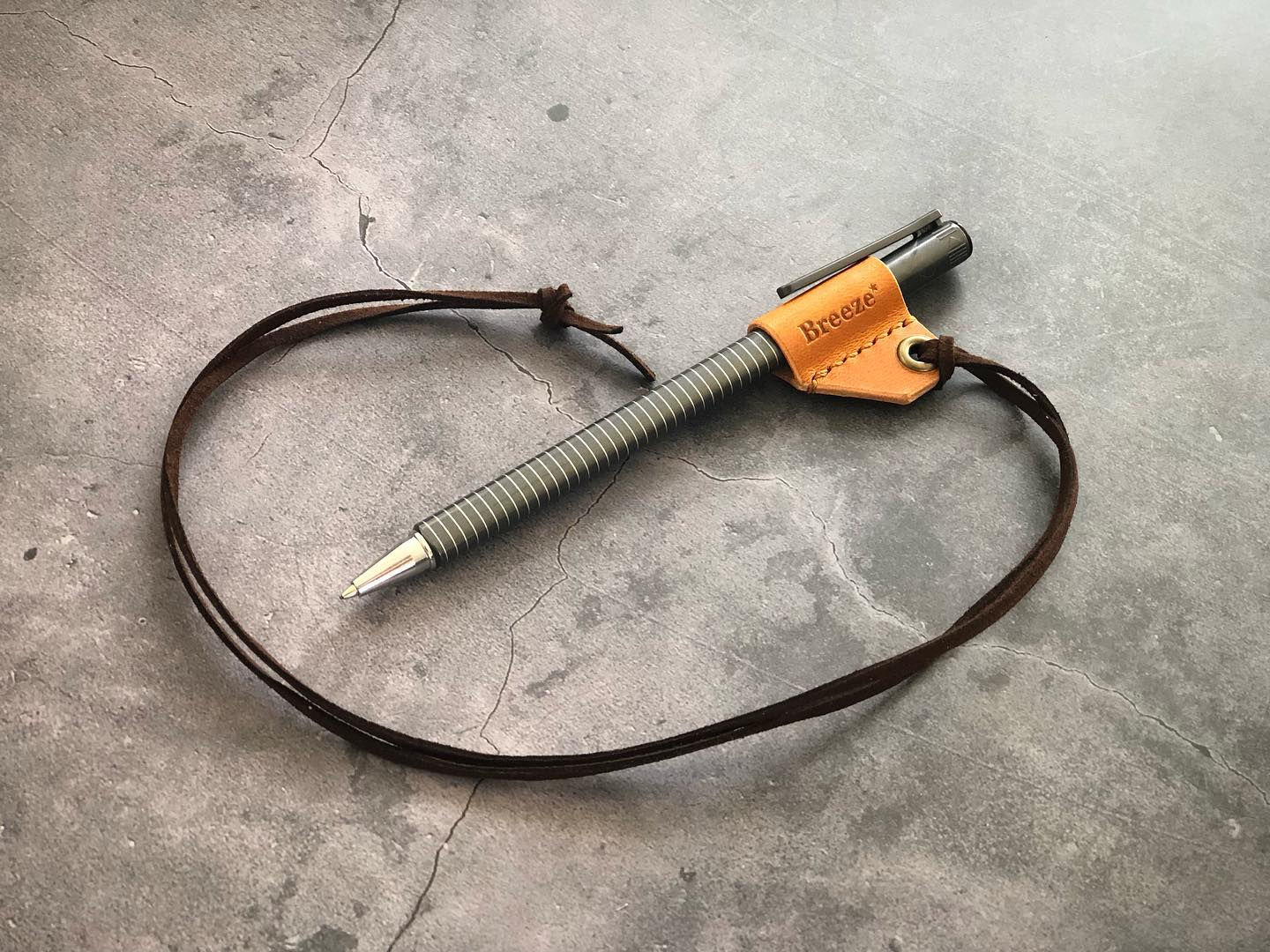 Black leather pen-holder necklace