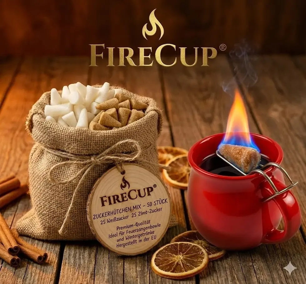 FireCup® Set mit Keramikbecher & 50 Zuckerhütchen Mix – Produktbild des passenden eBay.de-Angebots