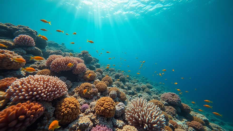 Eye-level view of a vibrant coral reef teeming with marine life