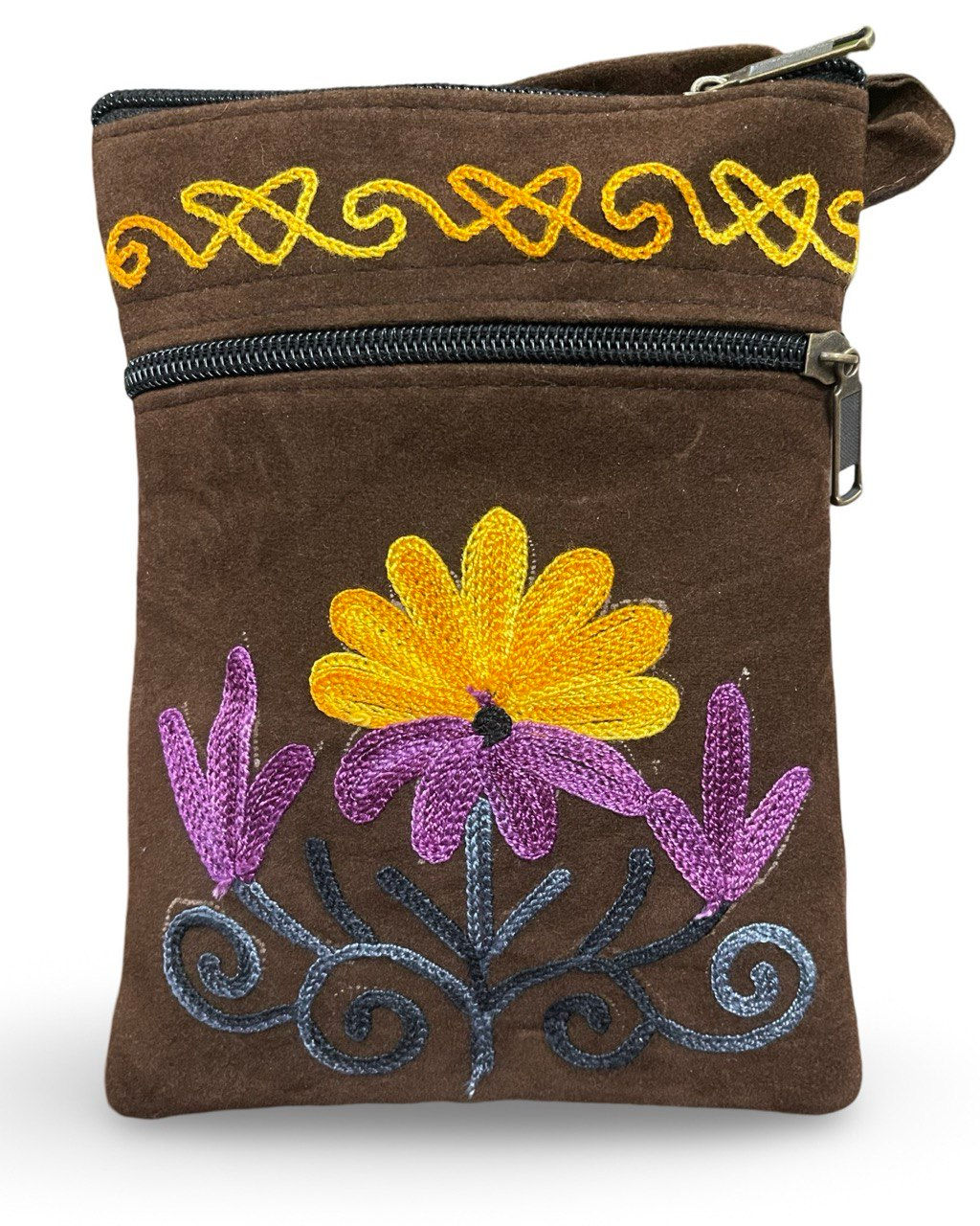 Suede Aari Embroidered Phone sling bag 21