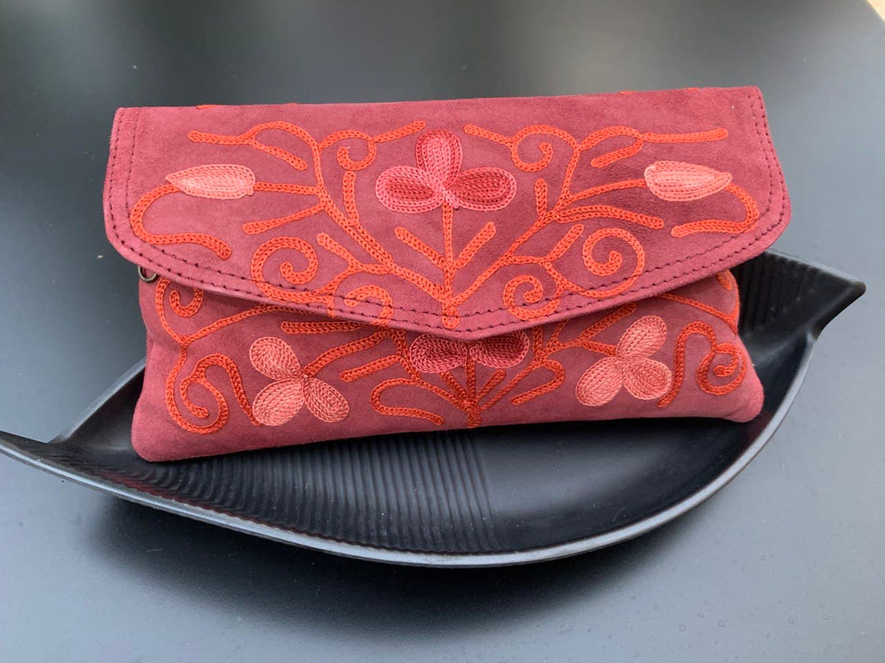 Suede Aari Embroidered Clutch 17