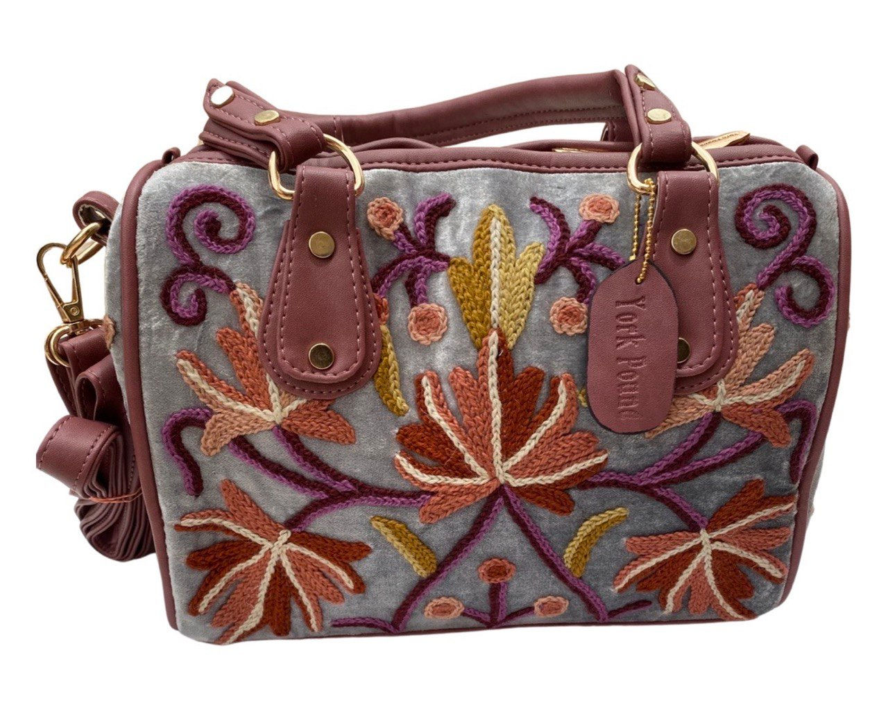 Suede Aari Embroidered Handbag 24