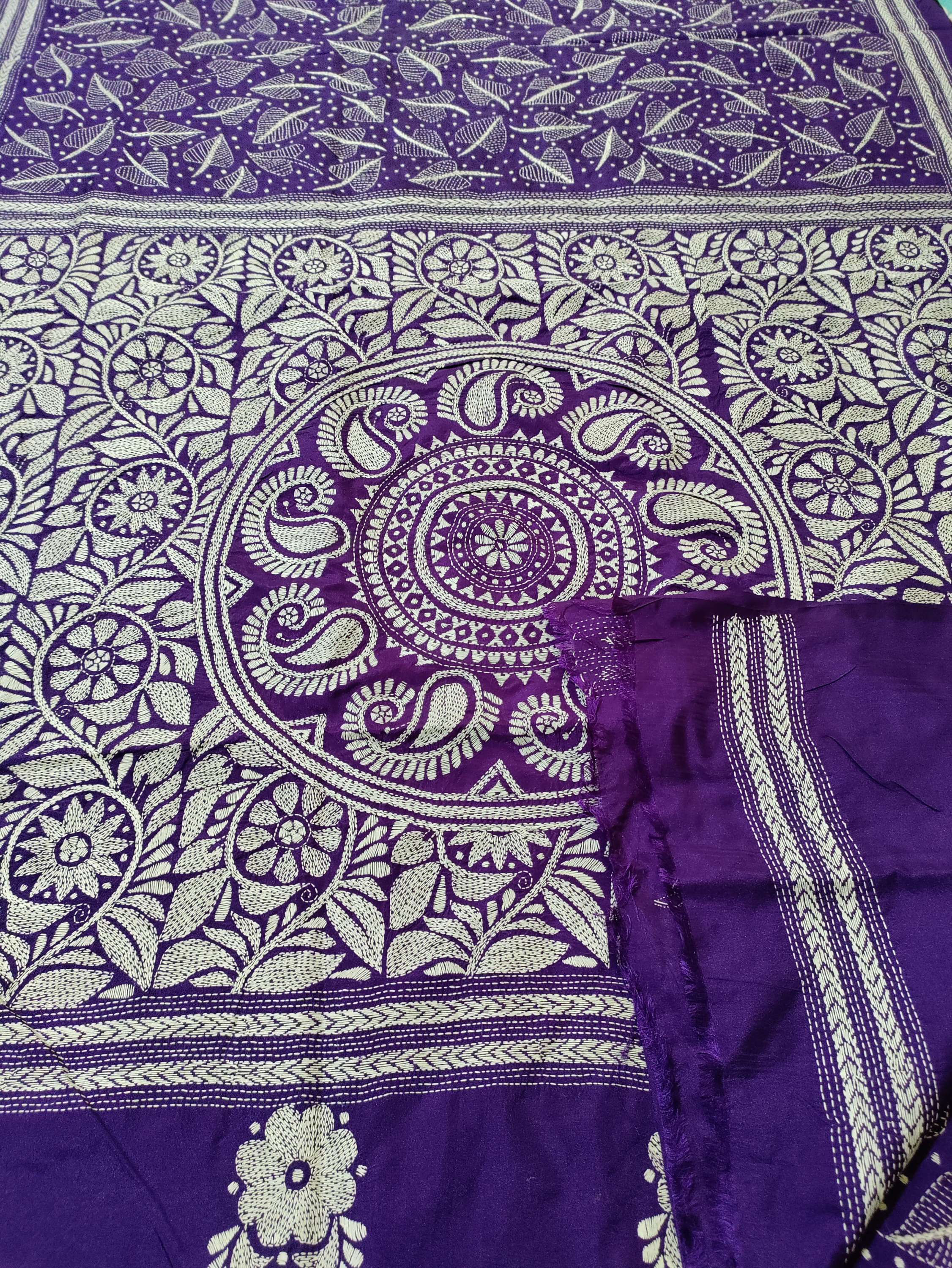 Kantha stitch on semi bangalore silk 