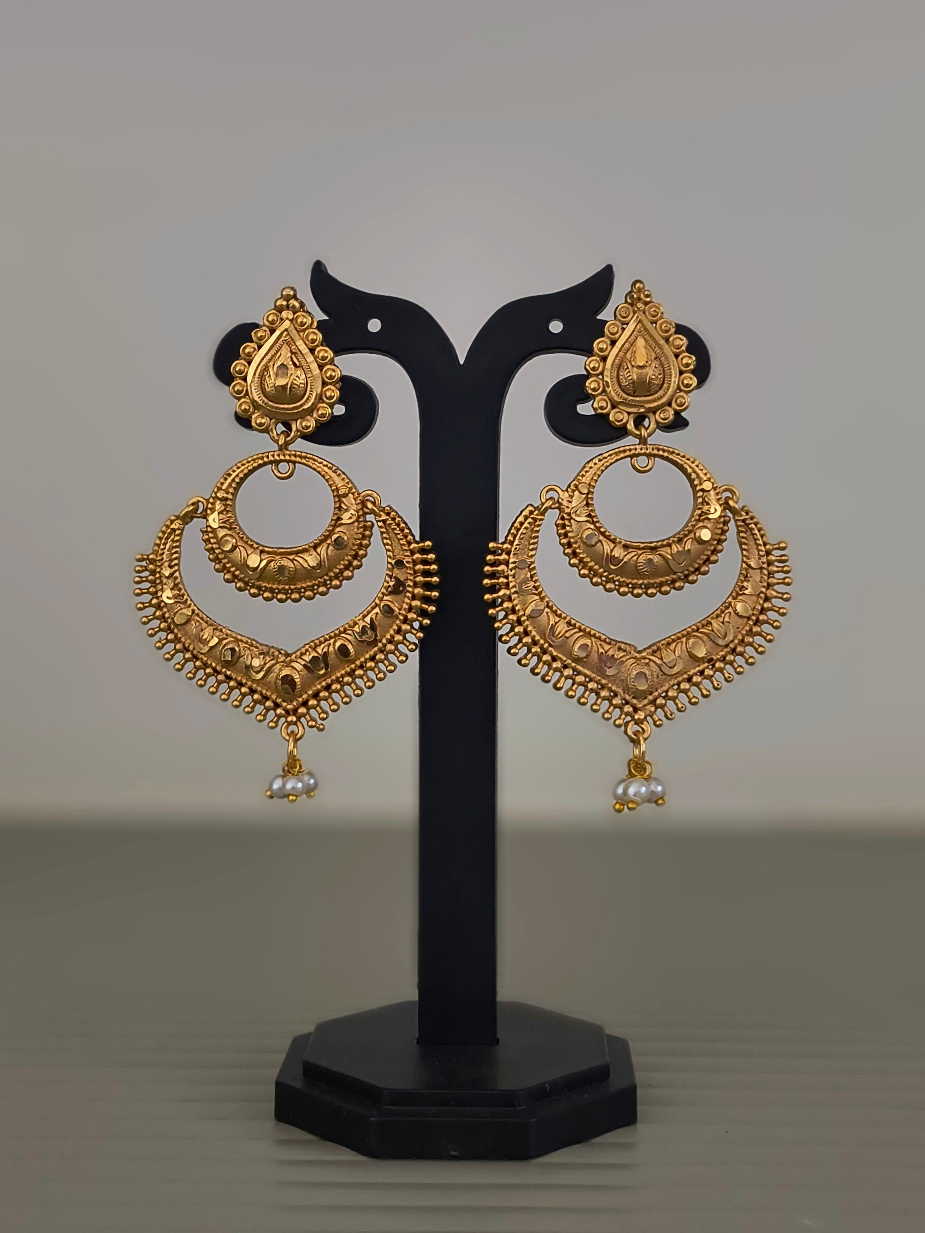 22k gold dust antique polish small chandbali 