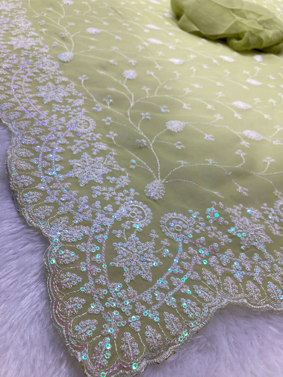Thumbnail: Pure chiffon saree with multi sequence work (with blouse piece) 