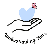 Logo for Understanding You™ showing a black outlined hand holding a light blue heart, with a light pink butterfly resting on the heart. The words "Understanding You™" appear in a curved script below.