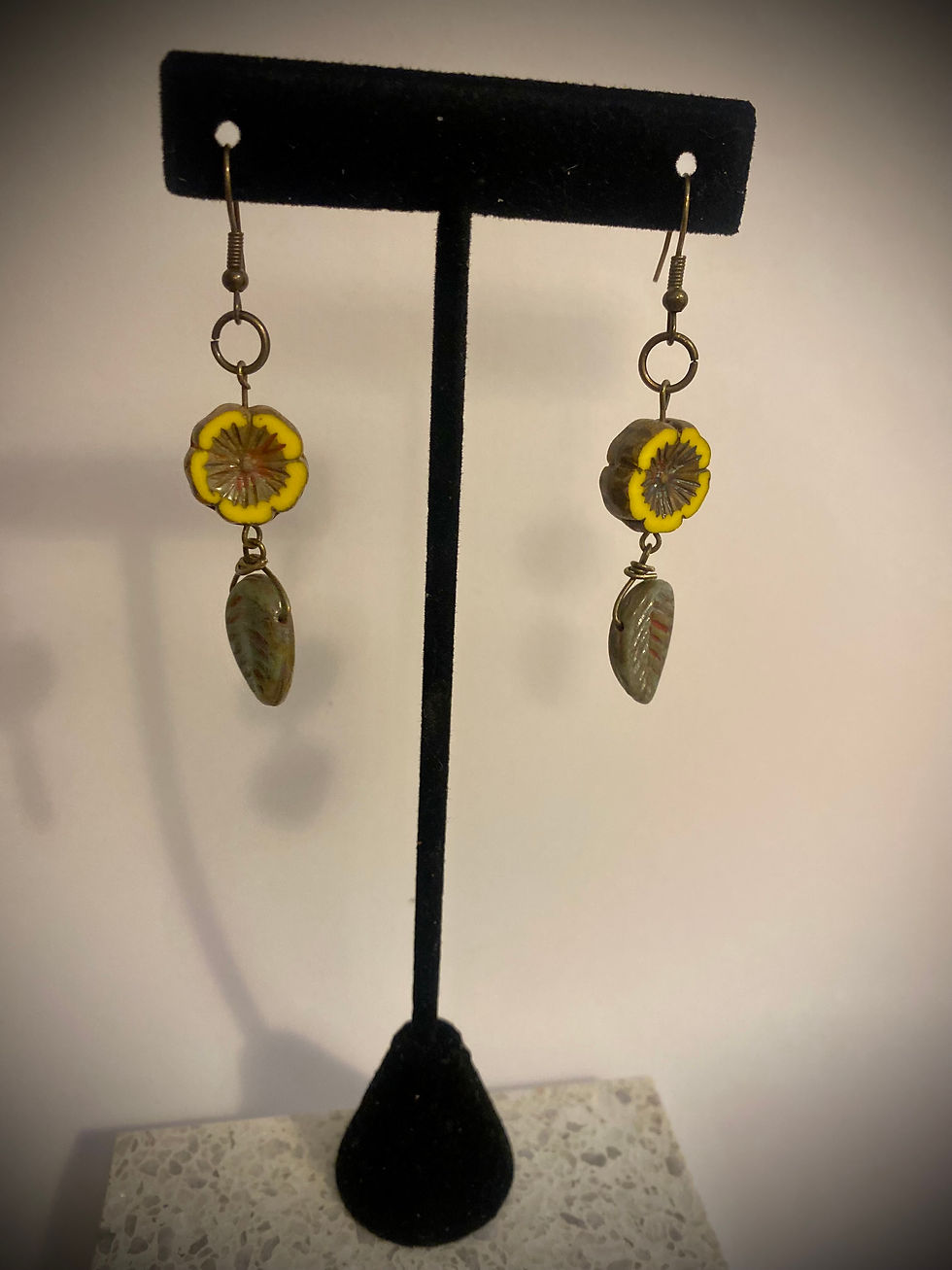 Thumbnail: Yellow Czech Glass Floral Earrings