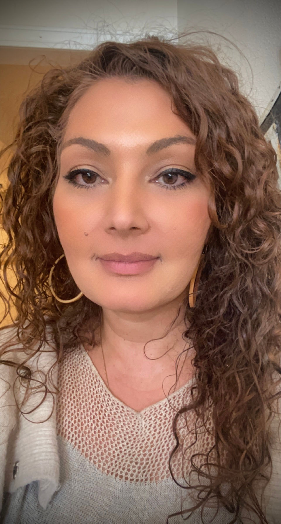 Thumbnail: Tan Leather Hoop Earrings