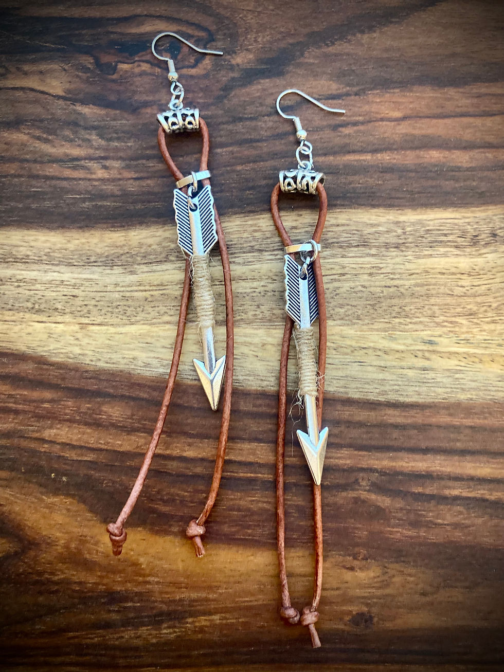 Thumbnail: Boho Leather Earrings With Silver Arrow Accessories