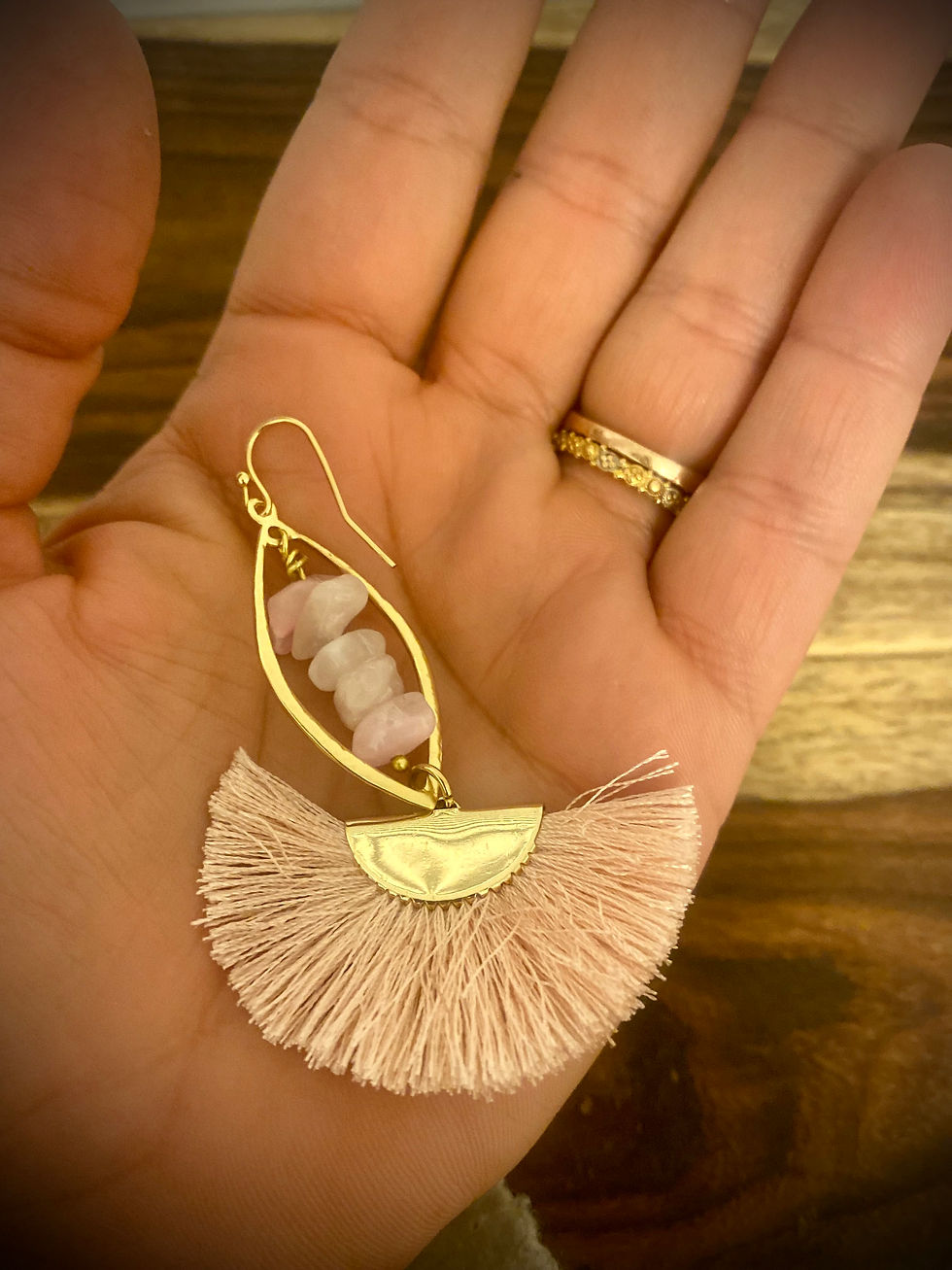 Thumbnail: Rose Quartz Gold Plated Earrings