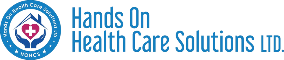Hands On Healthcare Solutions Ltd logo with a blue circular design.