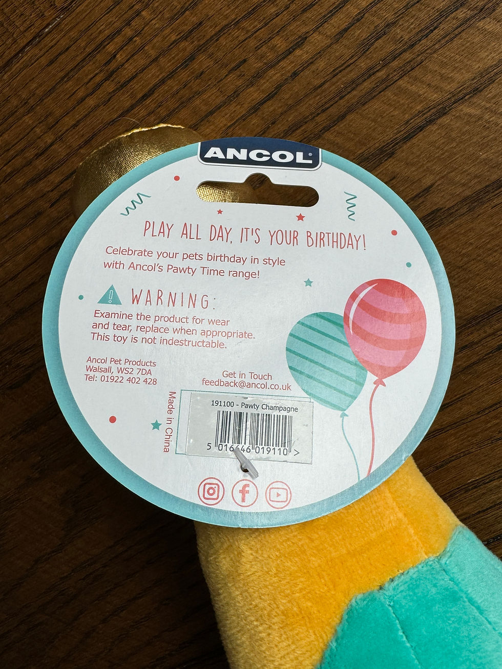 Thumbnail: Pawty Time Champagne Plush Dog Toy by Ancol product information