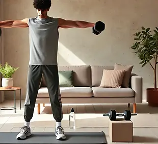 DALL·E 2025-02-24 01.18.59 - A woman performing a dumbbell lateral raise exercise at home 