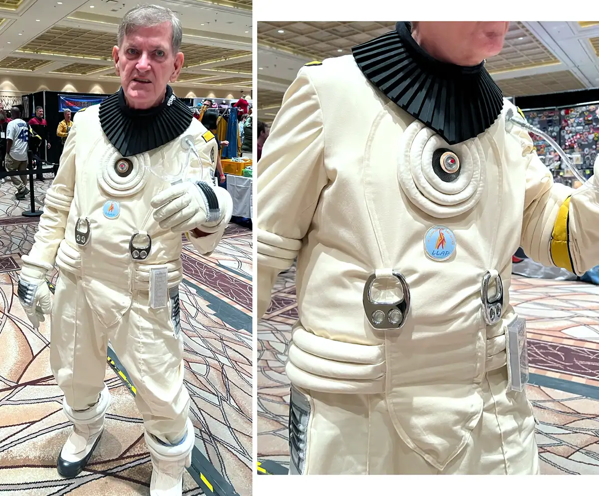 Star Trek attendee in a costume he made of Scotty's engineering space suit