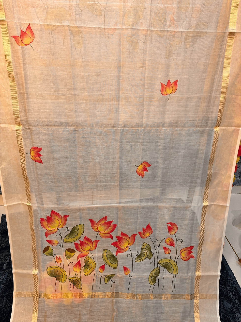 Thumbnail: Stunning Handwoven Maheshwari Tissue Suit Sets with Handpaint