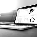 Notebook work with statistics on sofa bu