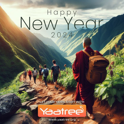 Happy New Year 2024, Yattree, people walking the mountain path, natural scenery.