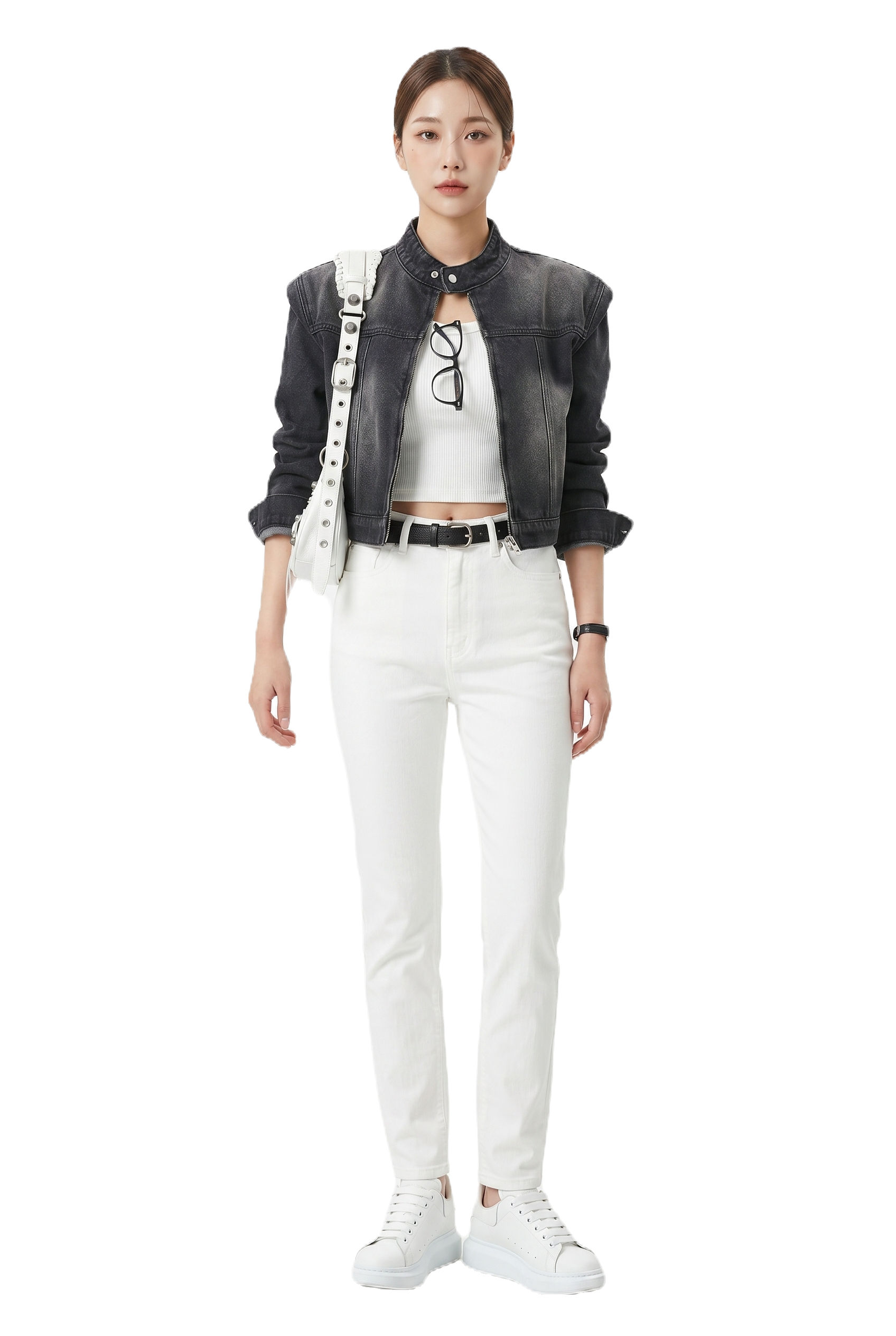 Jaqueta Jeans Cropped High Collar