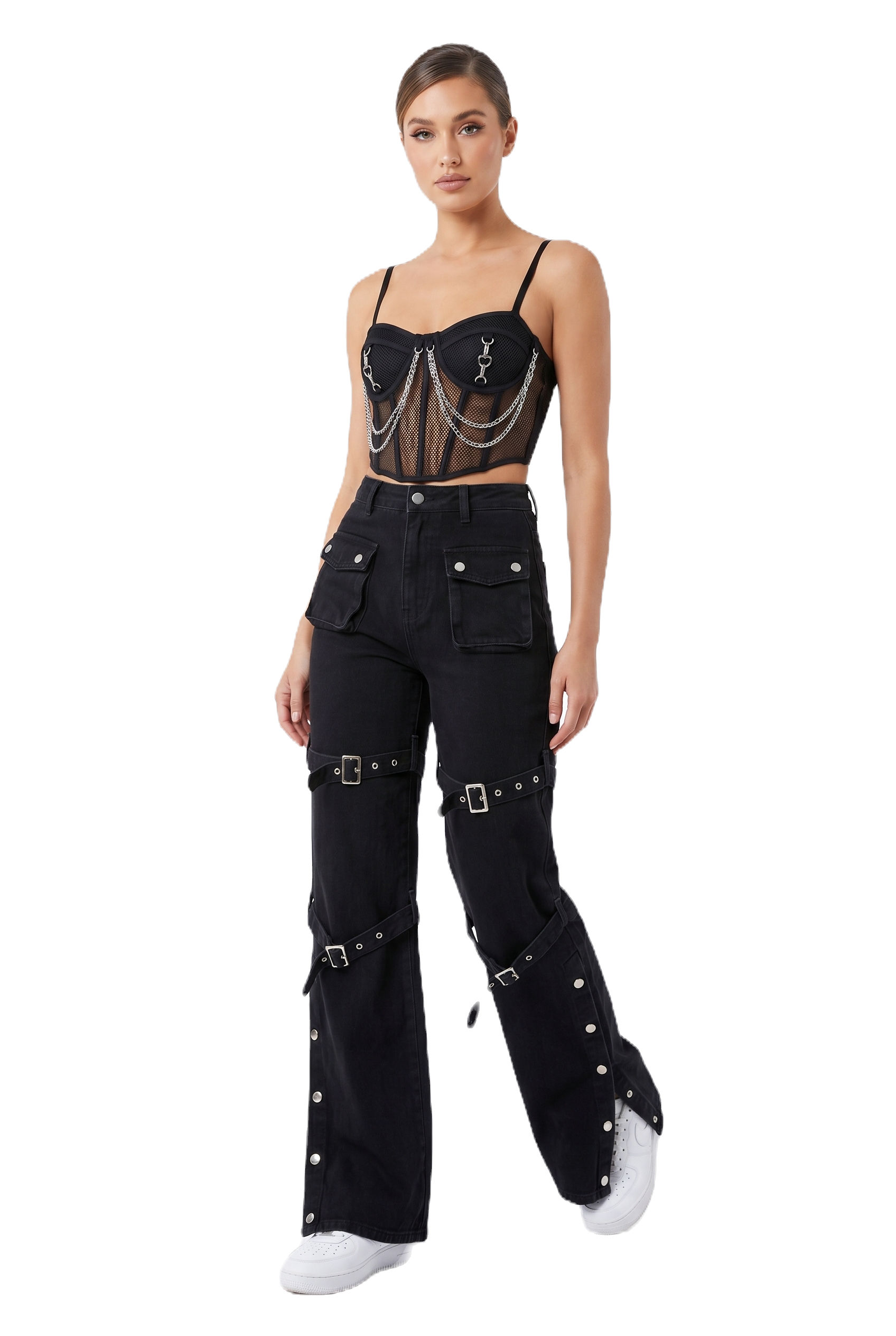 Calça Flare Gótica Metal Buckles