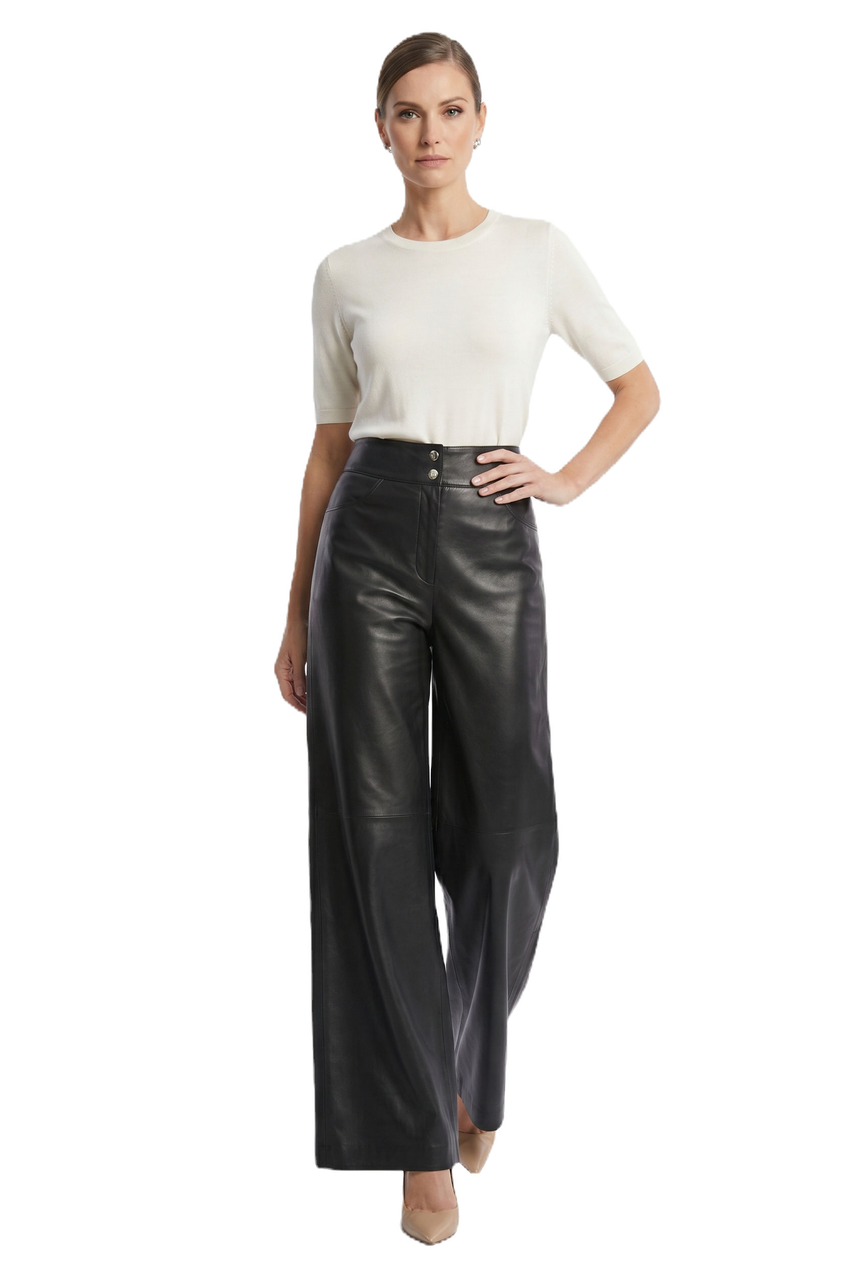 Calça Pantalona Couro Double Button