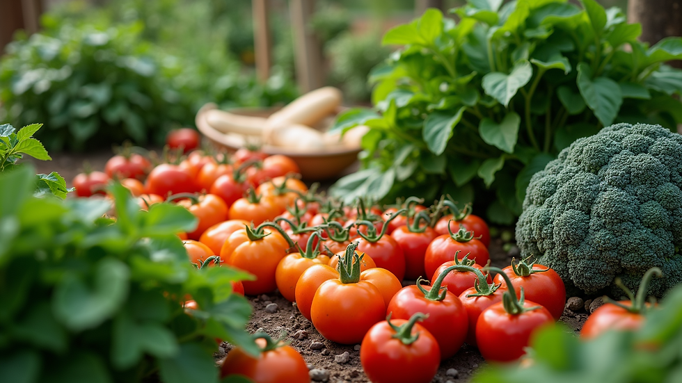 High angle view of a beautifully arranged vegetable garden