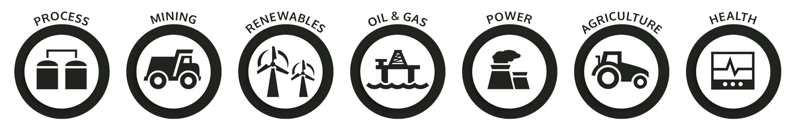 Industries using EXTAG: process, mining, renewables, oil and gas, power, agriculture and health.