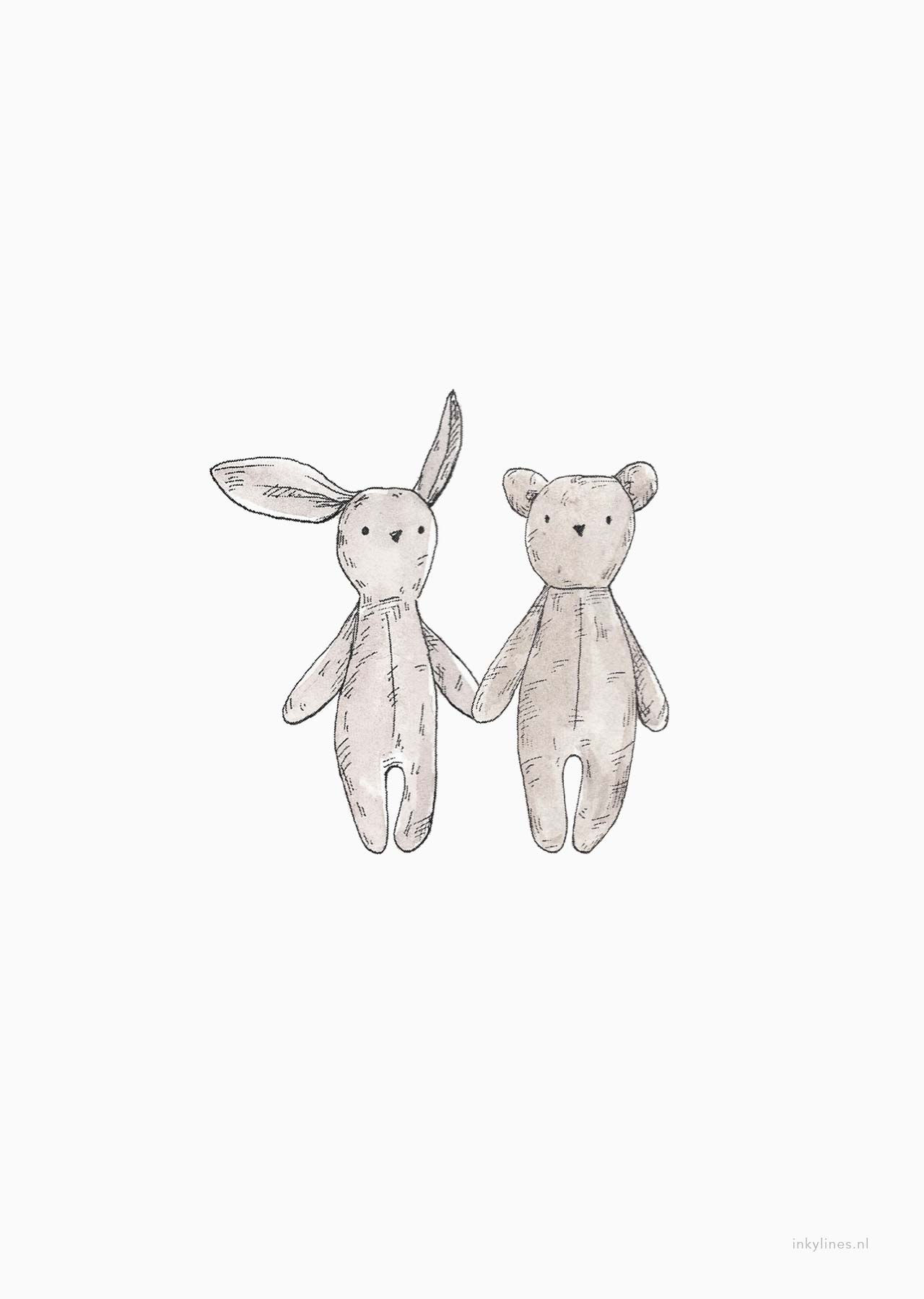 Inkylines | A6 Karte, Teddybär und Hase