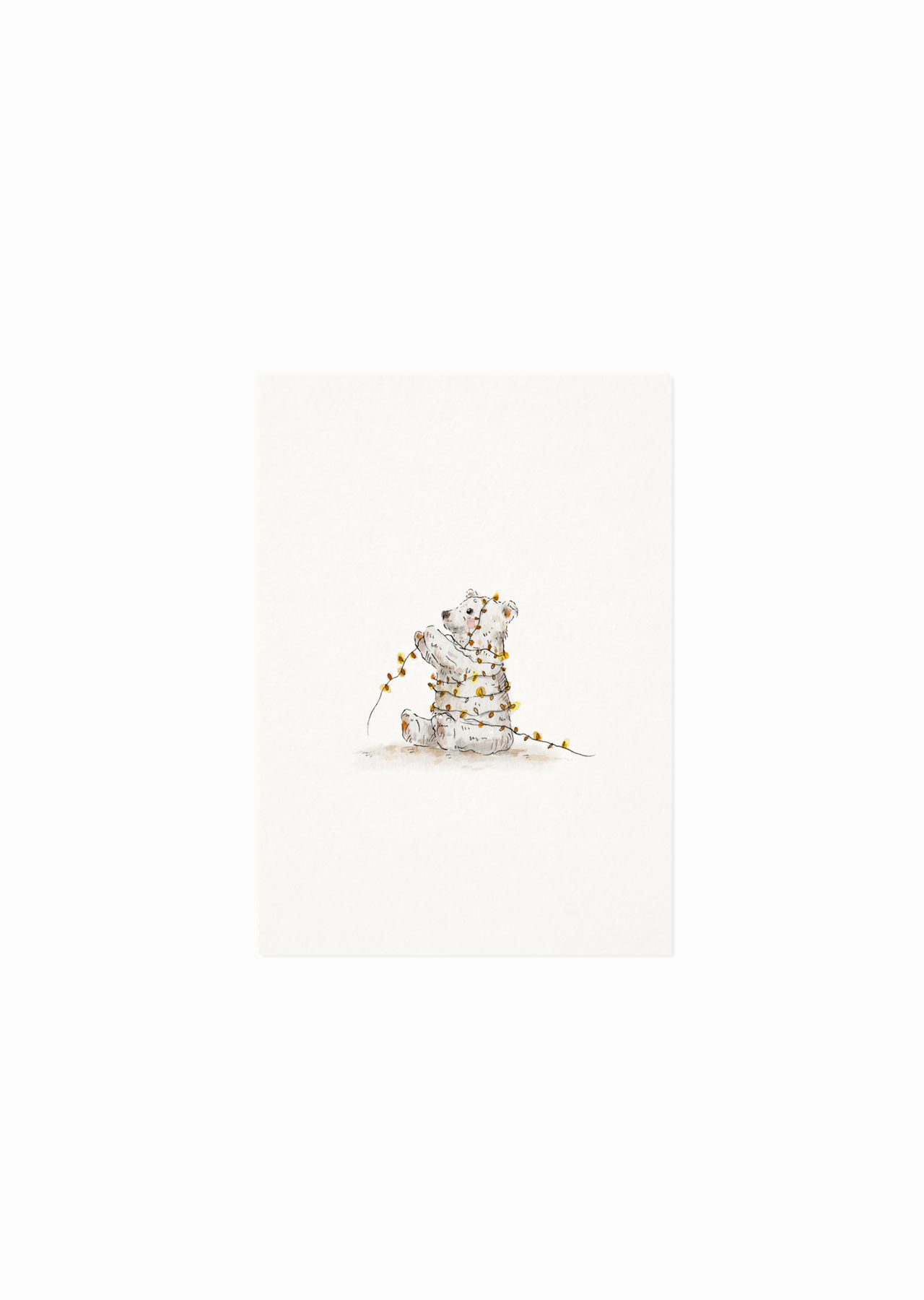 inkylines Geschenkanhänger Eisbär mit Lichterkette als winterliche Illustration für Weihnachtsgeschenke und kleine Mitbringse