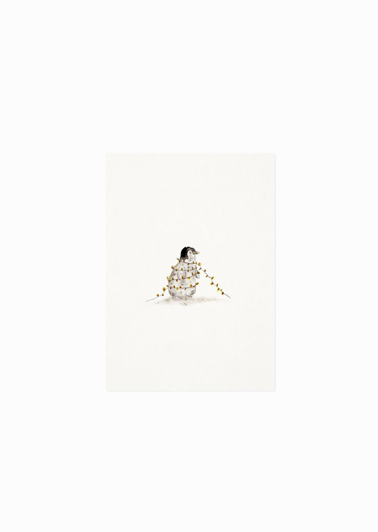 inkylines Geschenkanhänger Pinguin mit Lichterkette als winterliche Illustration für Weihnachtsgeschenke und kleine Mitbrings
