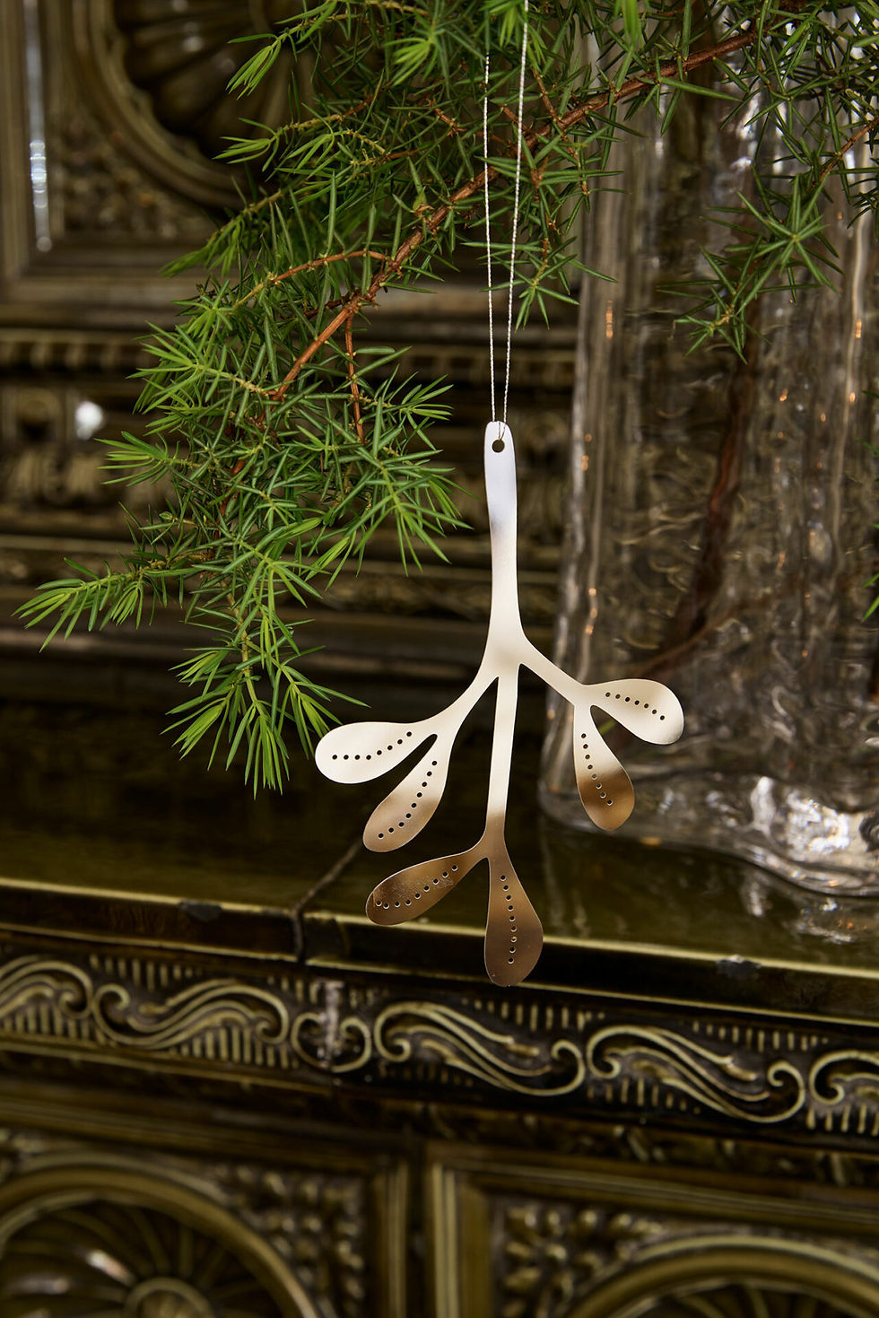 Cooee Design Weihnachtsdeko Mistelzweig in Edelstahl, 12 cm, 2er-Set mit grafischem Design für Weihnachtsbaum und Zweige