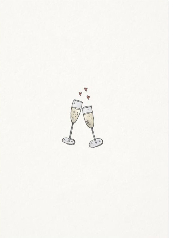 Grusskarte mit Illustration von zwei anstossenden Champagnergläsern