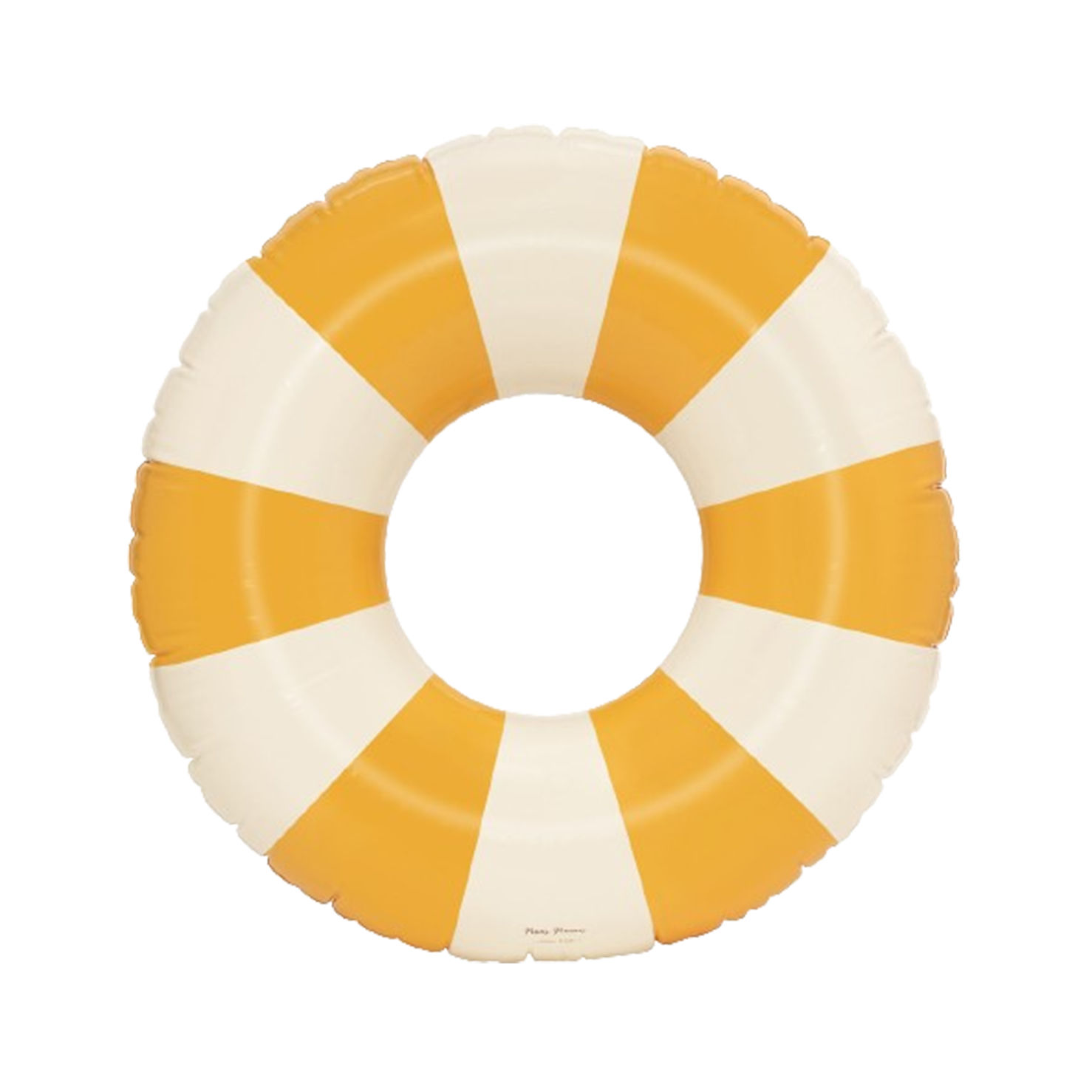 Ein weiss-orange gestreifter Schwimmring von Petites Pommes.