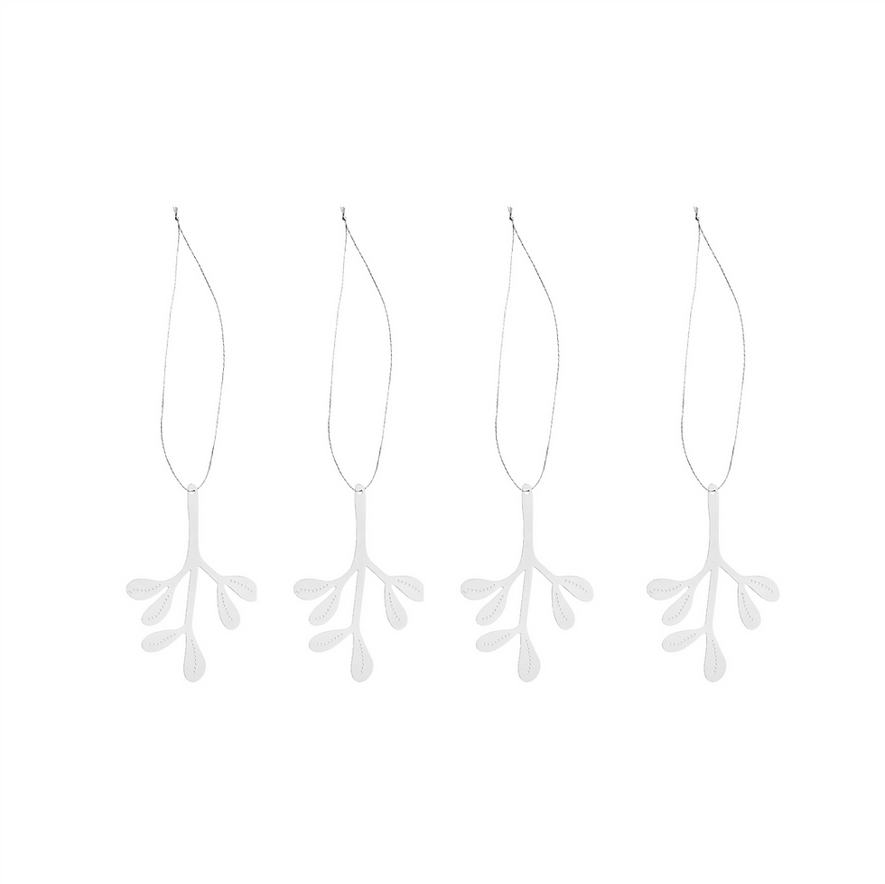 Cooee Design Weihnachtsdeko Mistelzweig in Edelstahl, 4er-Set, je 10 × 7 × 1 cm, als Anhänger für Weihnachtsbaum und Zweige