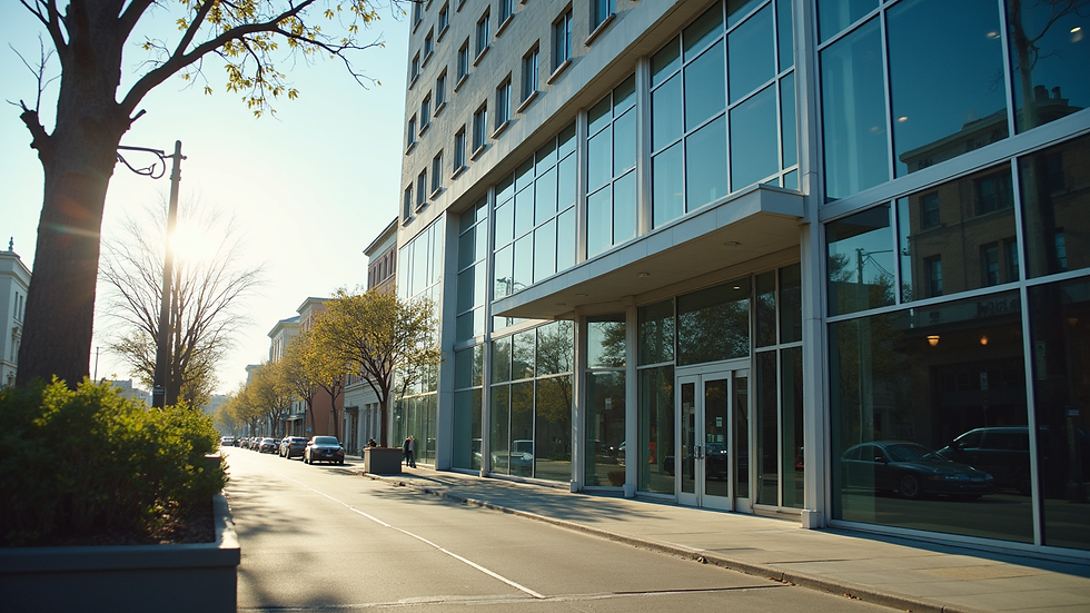 Eye-level view of a Cox Business Solutions office building in New Orleans