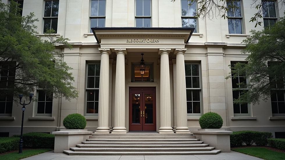Eye-level view of New Orleans courthouse entrance