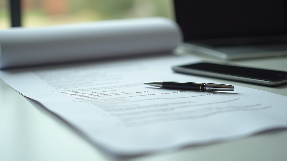 Close-up view of legal documents and pen on a desk