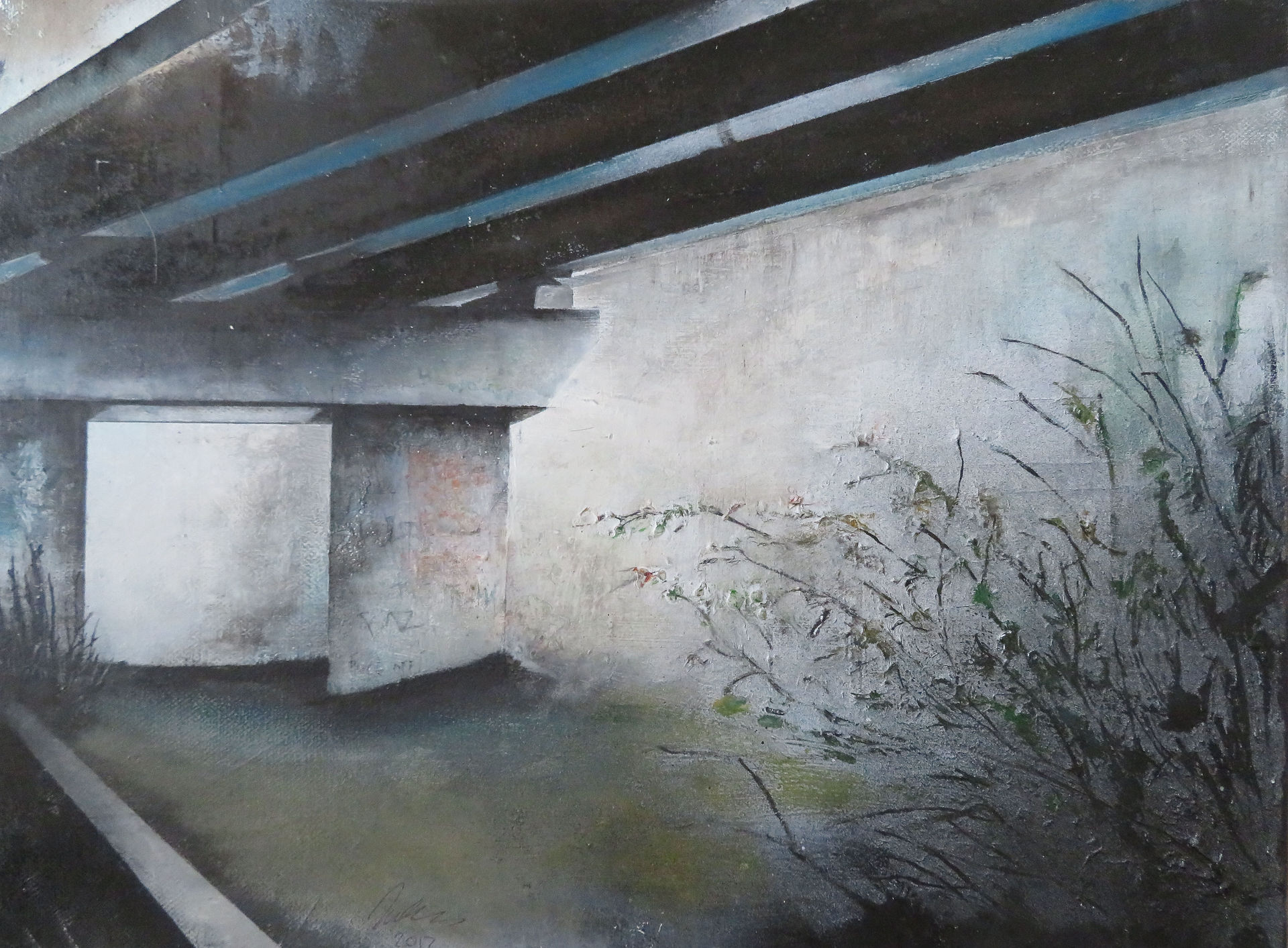 Bridge by Iwan Evans, oil on canvas, 40c