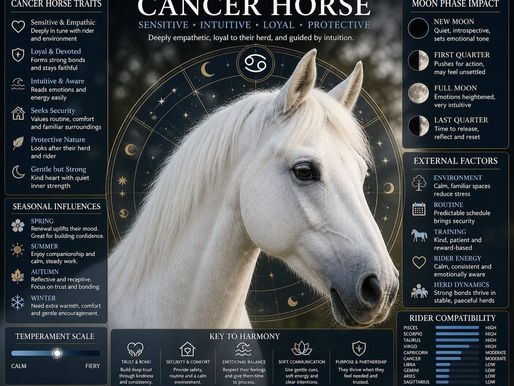 Discover the Cancer Zodiac Horse: sensitive, loyal, intuitive, and emotionally aware. Learn Cancer horse traits, training tips & compatibility.
