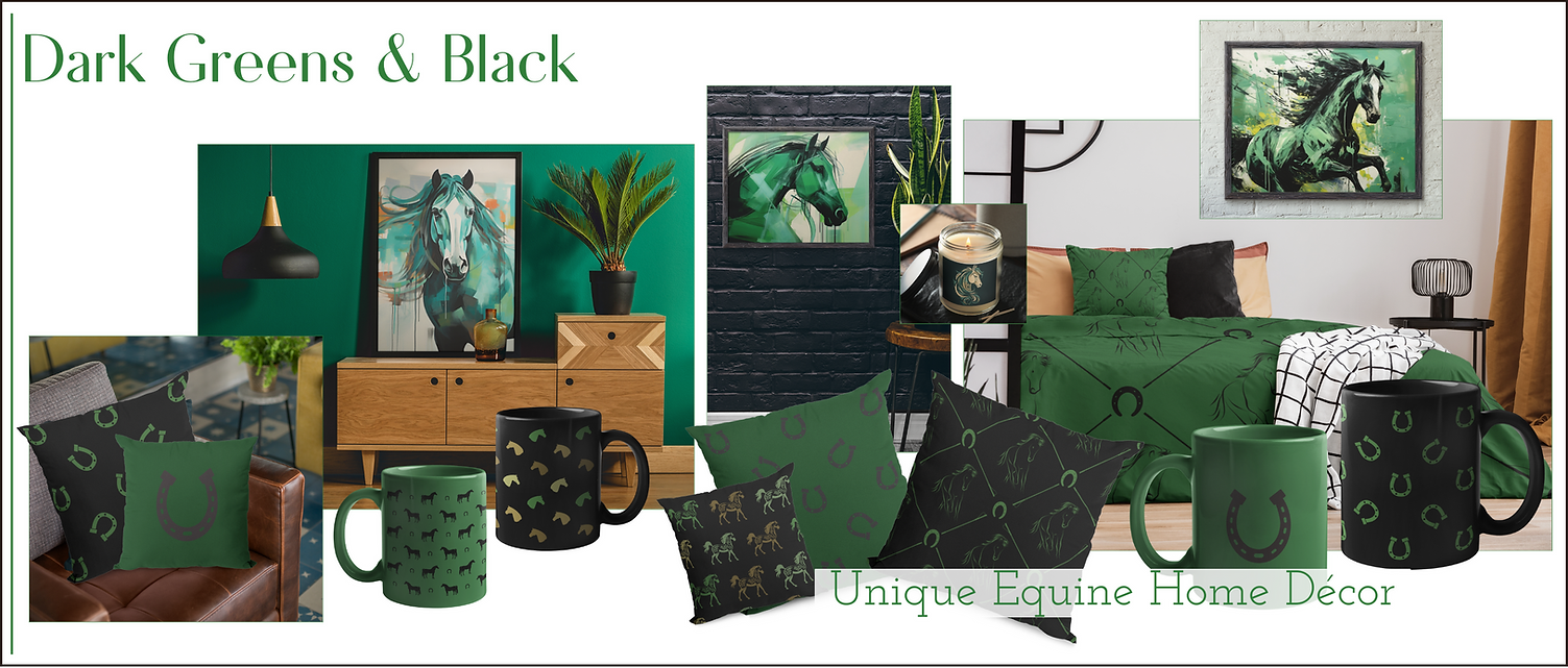 Horse inspired home décor in dark greens