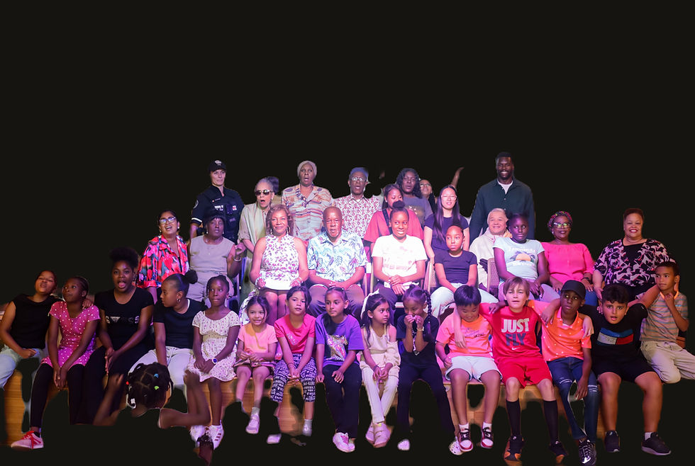 Large diverse group of adults and children smiling