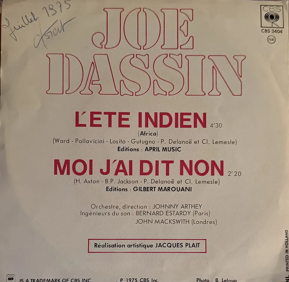 Disque vinyle de Joe Dassin - L'été Indien (Africa) | Vinyles & Vintage