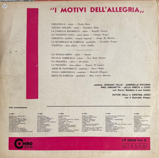 Miniature : Disque vinyle de Adriano Valle, Gabriella Piccinini... - I Motivi Dell'Allegria Vol II en vente sur www.vinylesandvintage.com