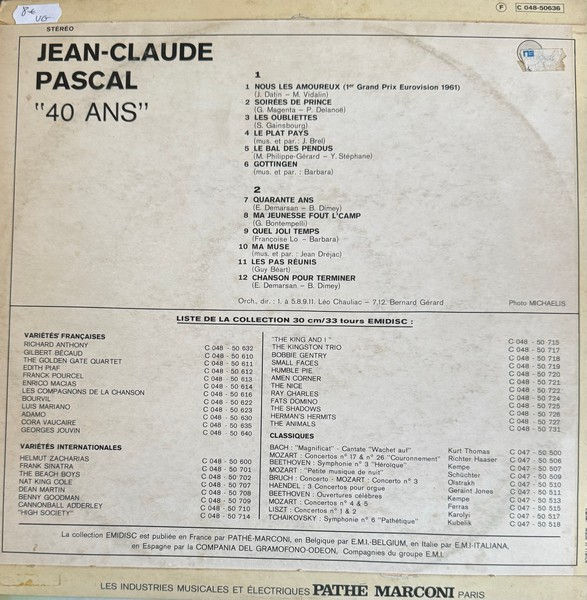 Miniature : Disque vinyle de Jean-Claude Pascal ‎– "40 Ans" en vente sur www.vinylesandvintage.com