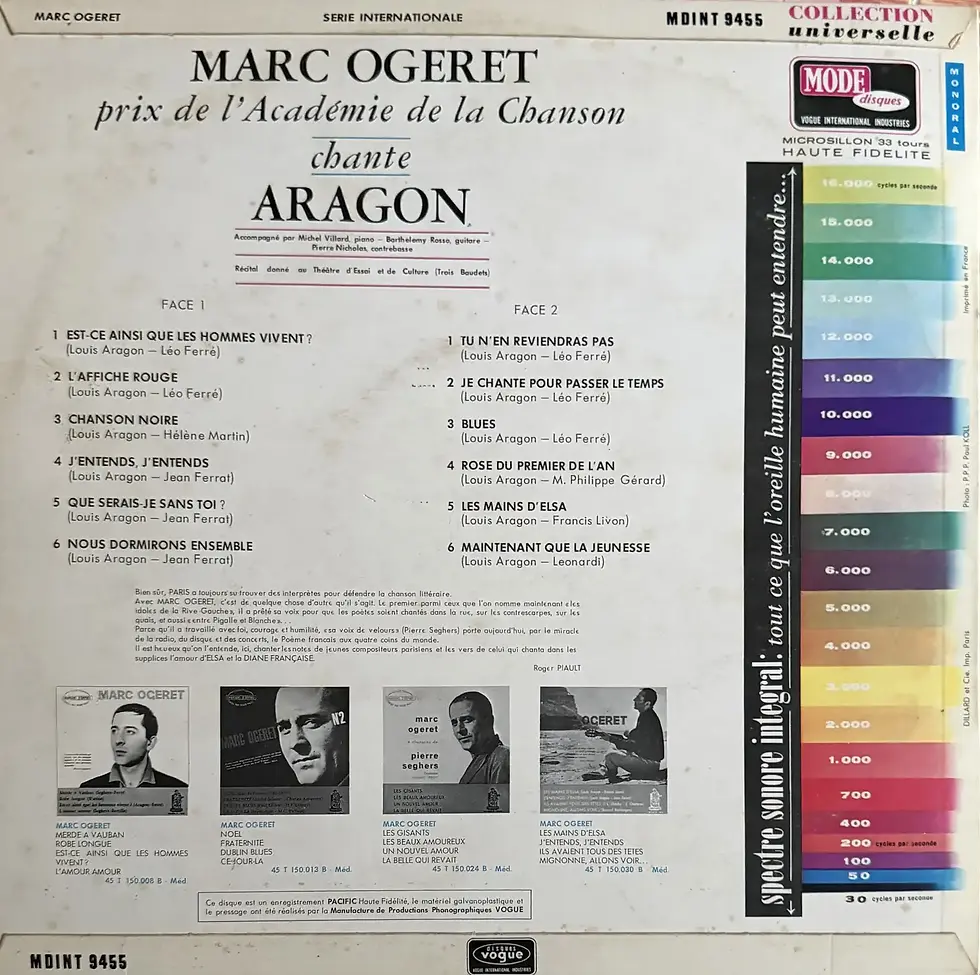 Disque vinyle de Marc Ogeret - Chante Aragon | Vinyles & Vintage