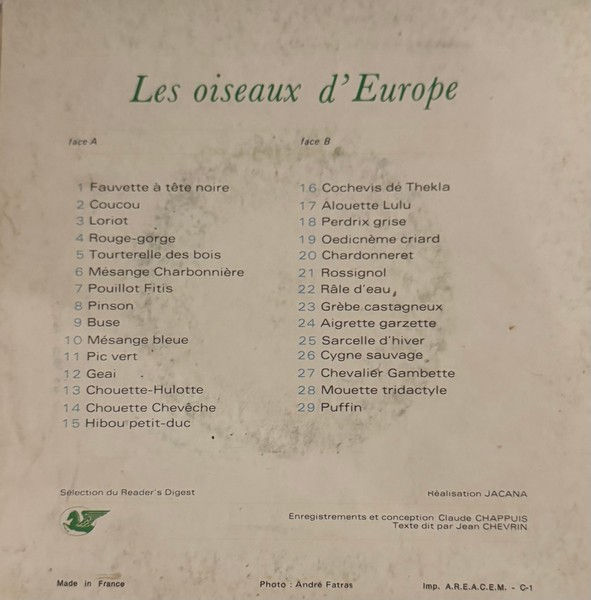 Miniature : Disque vinyle de Nature - Les Oiseaux D'Europe en vente sur www.vinylesandvintage.com
