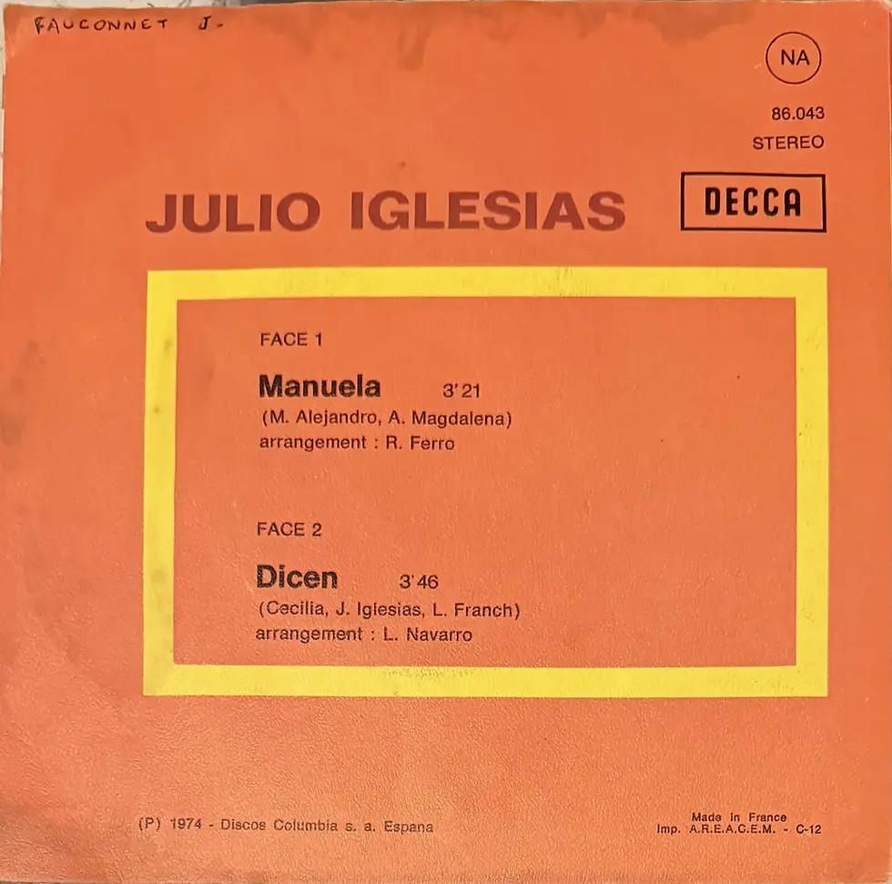 Disque vinyle de Julio Iglesias - Manuela / Dicen | Vinyles & Vintage